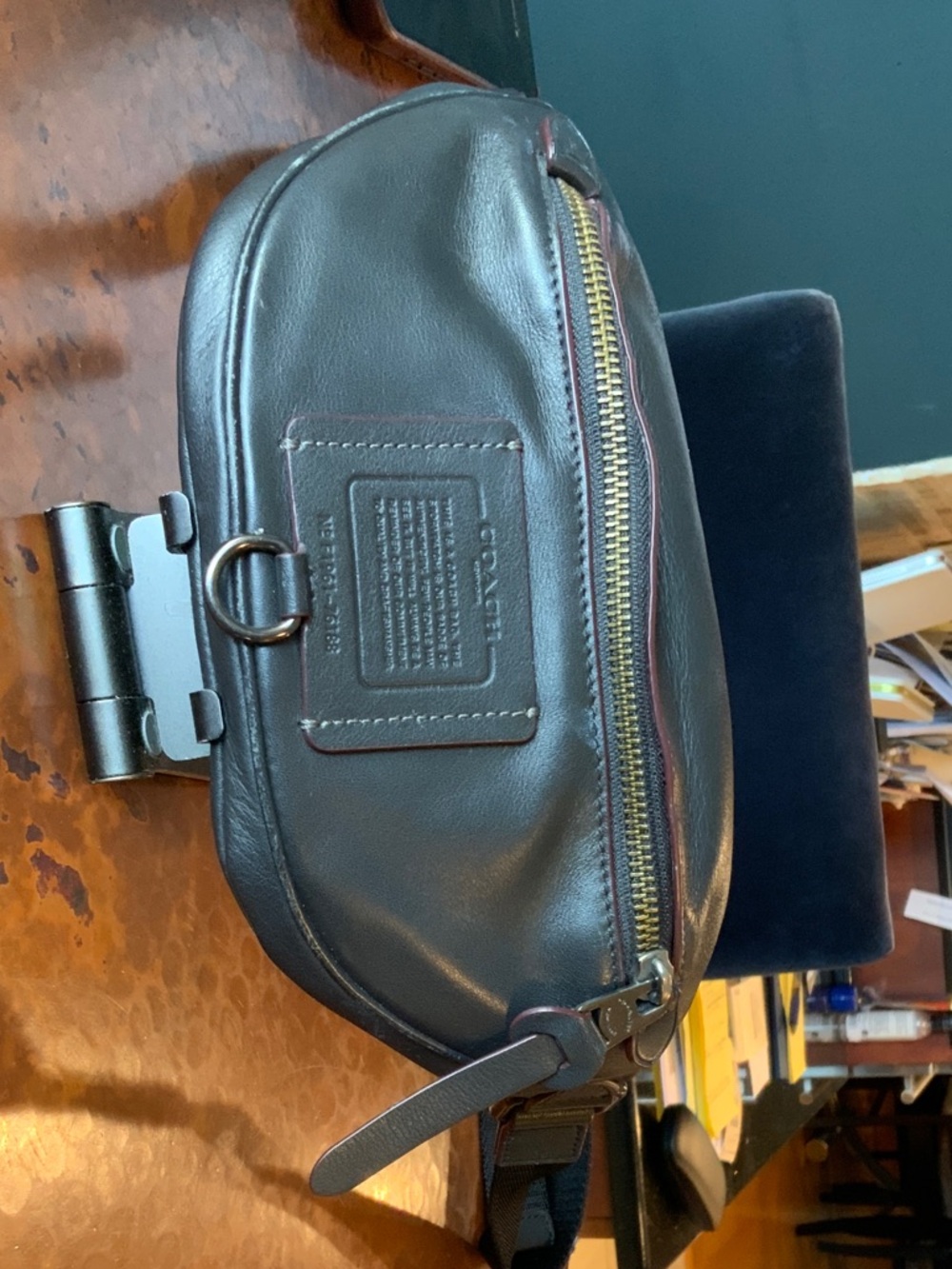 Coach Black Leather Belt Bag with Gold Hardware